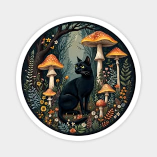 Aesthetic Goblincore black cat and dark Cottagecore Mushroom, Enchanted Forest Spirits and Mystical Mushroom Creatures,  Mushrooms, cute, goblincore Magnet